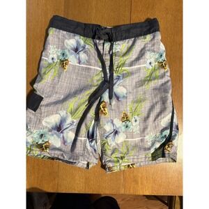 OP Mens Board Shorts‎ Size 32-34 Floral Hawaiian Surf Lined Swim Trunks Tropical